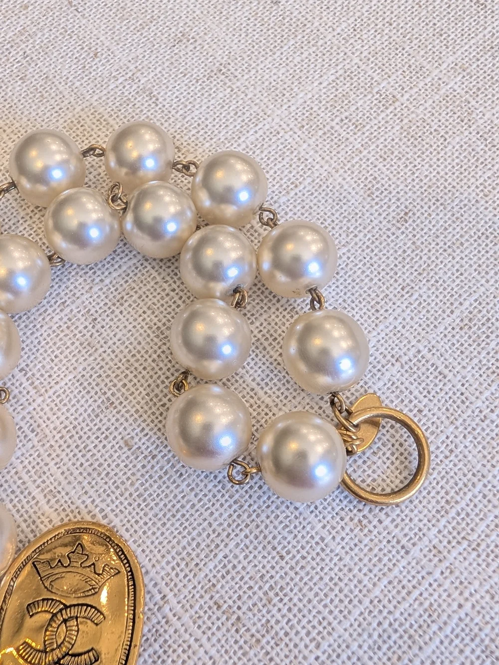 Chanel Vintage Coco Crown Double Strand Pearl Bracelet